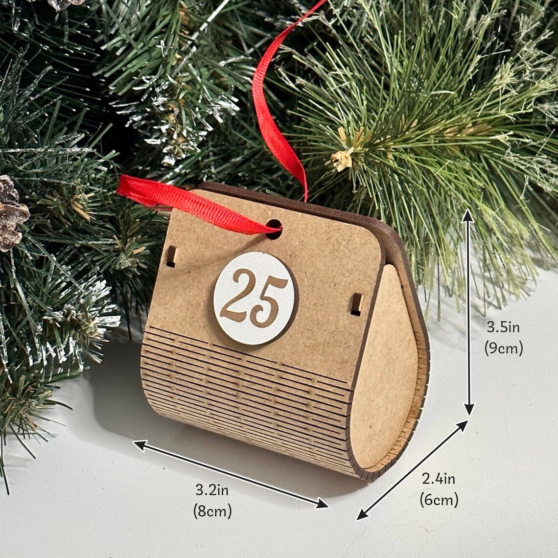 Advent calendar for Christmas holidays in the shape of a Christmas tree, made of wood
