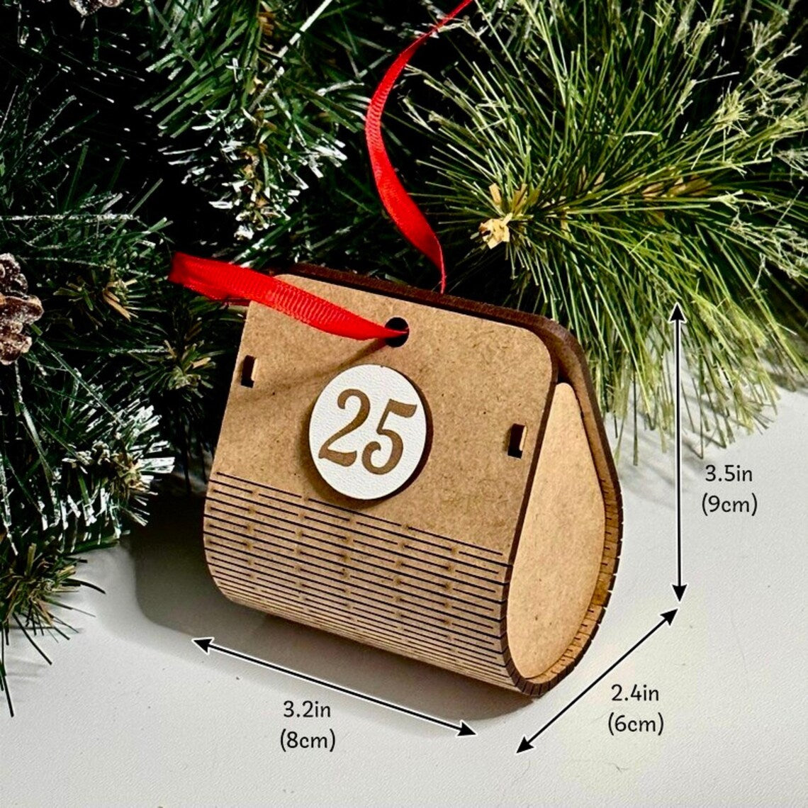 Advent calendar for Christmas holidays in the shape of a Christmas tree, made of wood