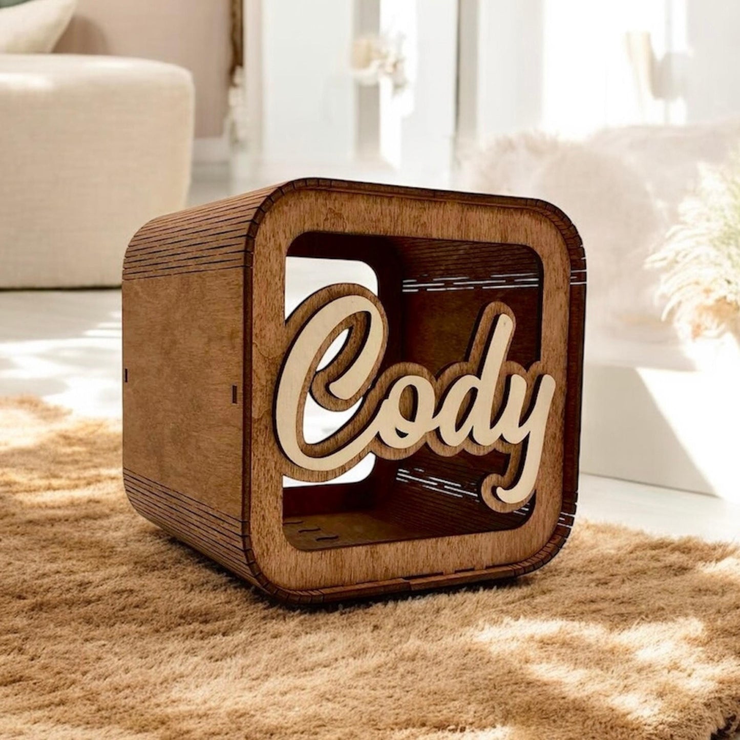 Baby Piggy Bank Personalized, Wooden Money Box Gift