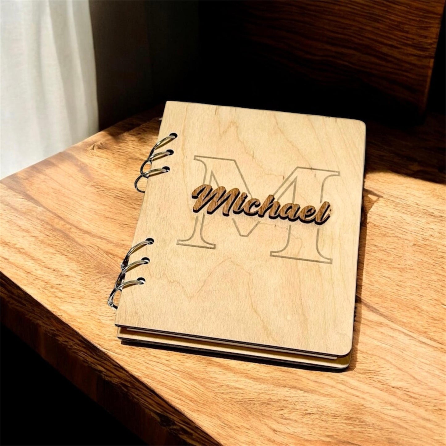 Personalized Wooden Journal – Custom Engraved Rustic Wood Diary & Writing Notebook