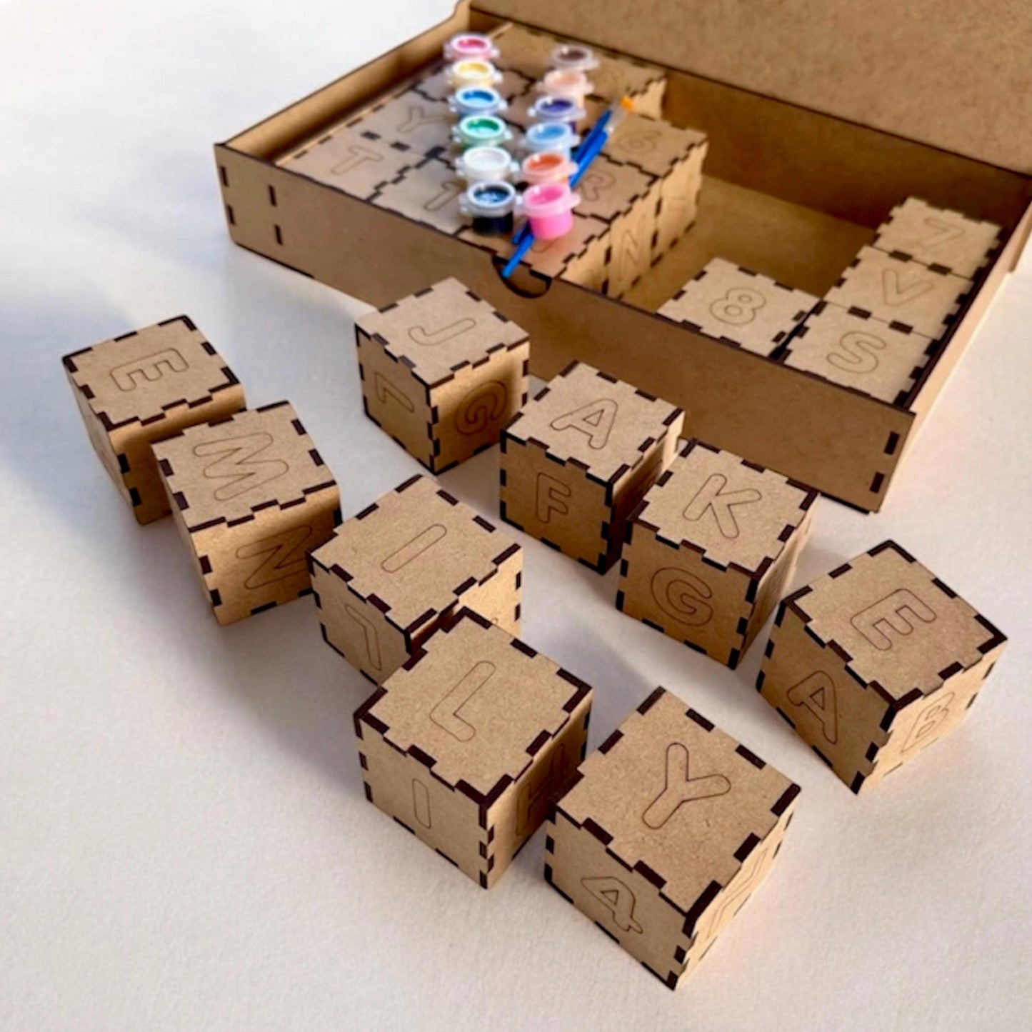 Kids Wooden Blocks Set – Paintable Building Cubes for Creative Play