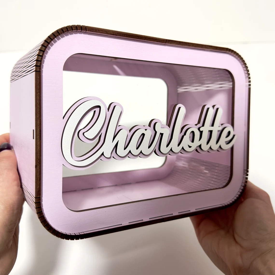 personalized wooden piggy bank for children with 3D effect