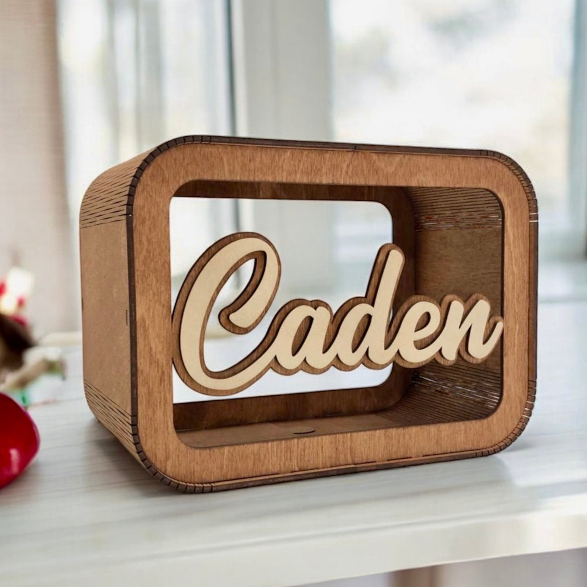 large 3D personalized wooden piggy bank for children