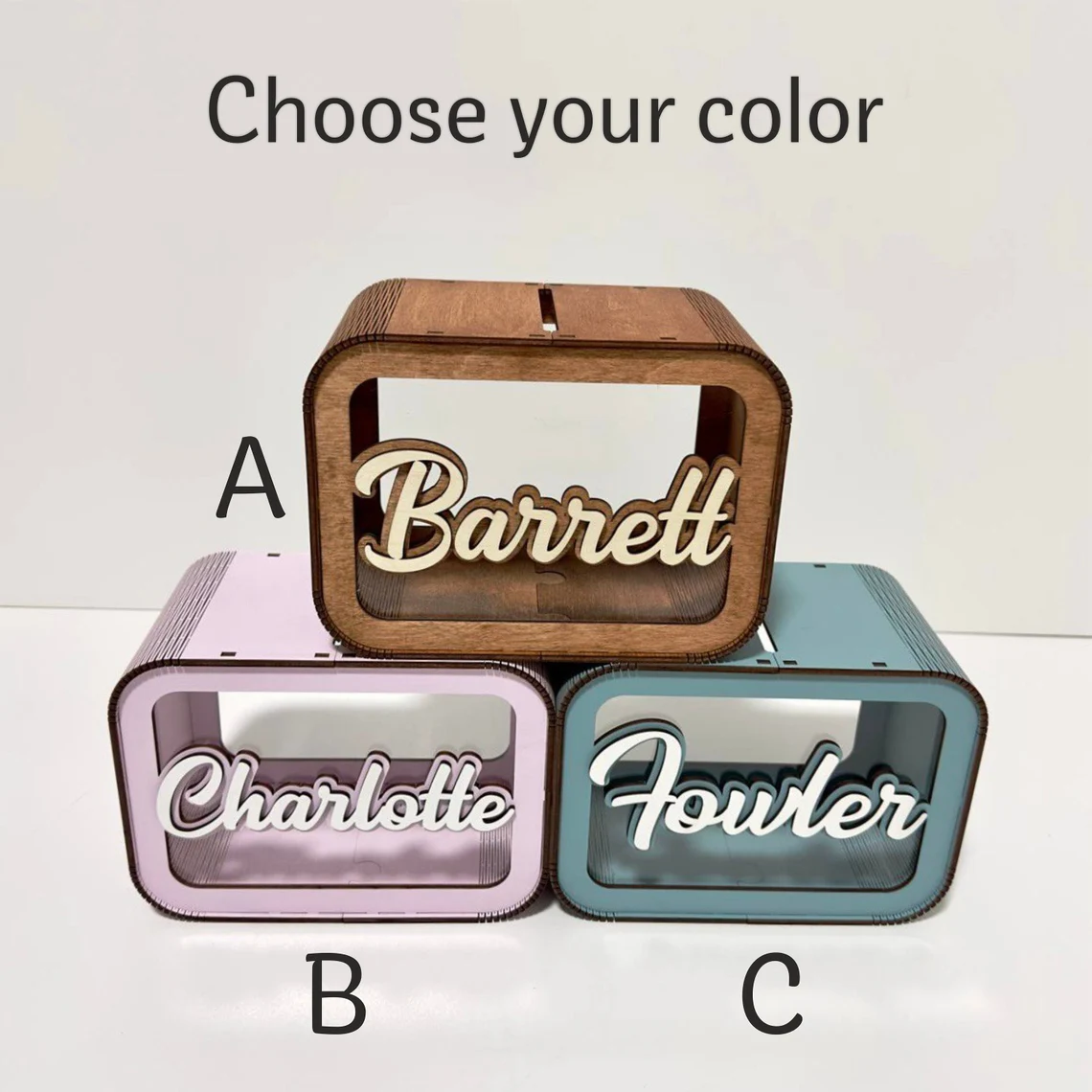 personalized wooden piggy bank for children with 3D effect