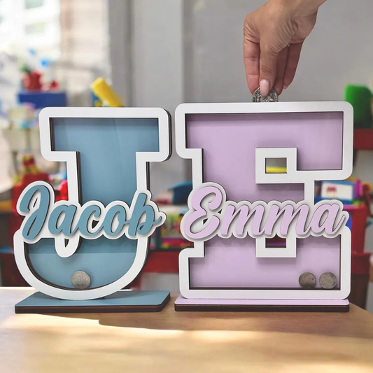 Personalized wooden box for children's coins, box with colors to choose from