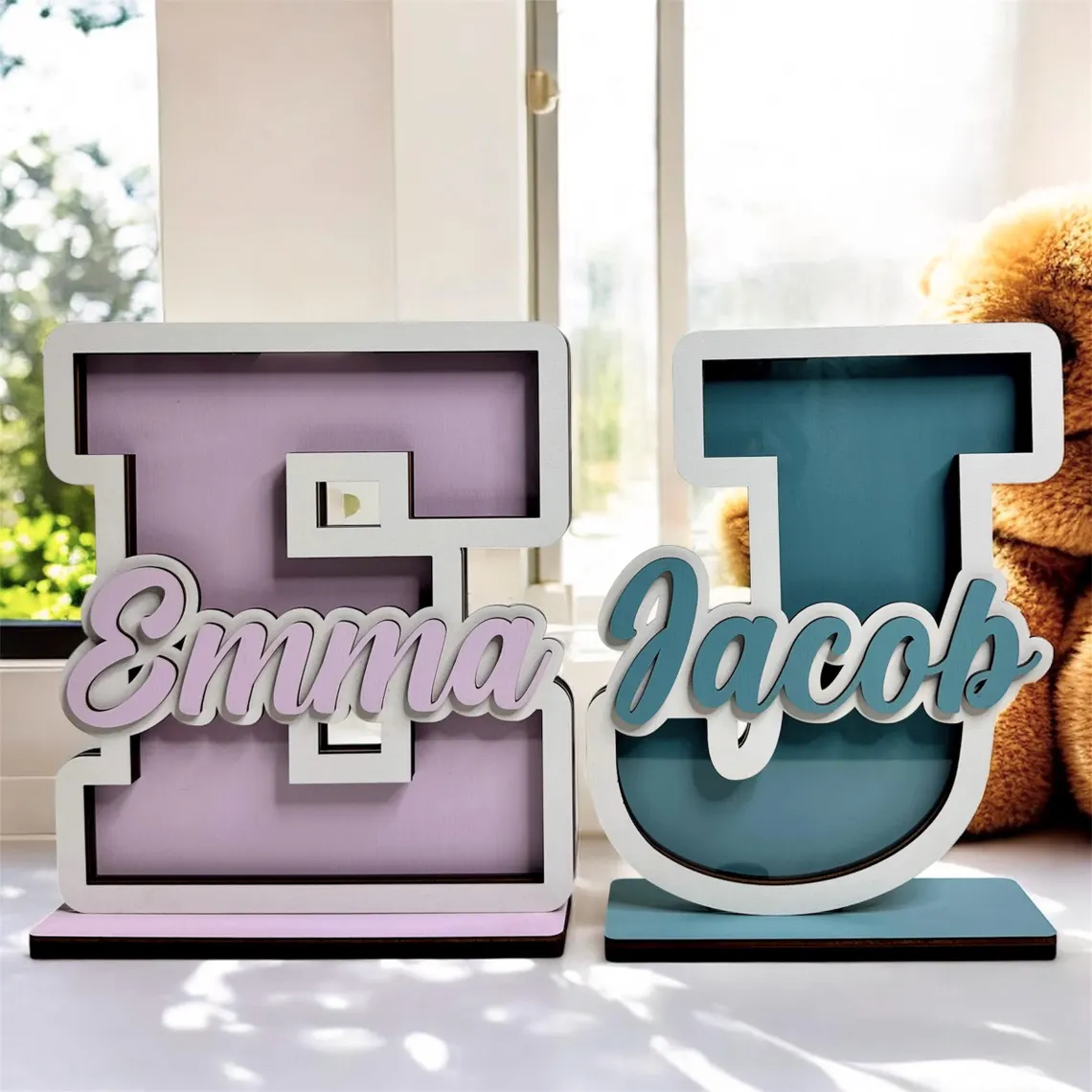 Personalized wooden box for children's coins, box with colors to choose from