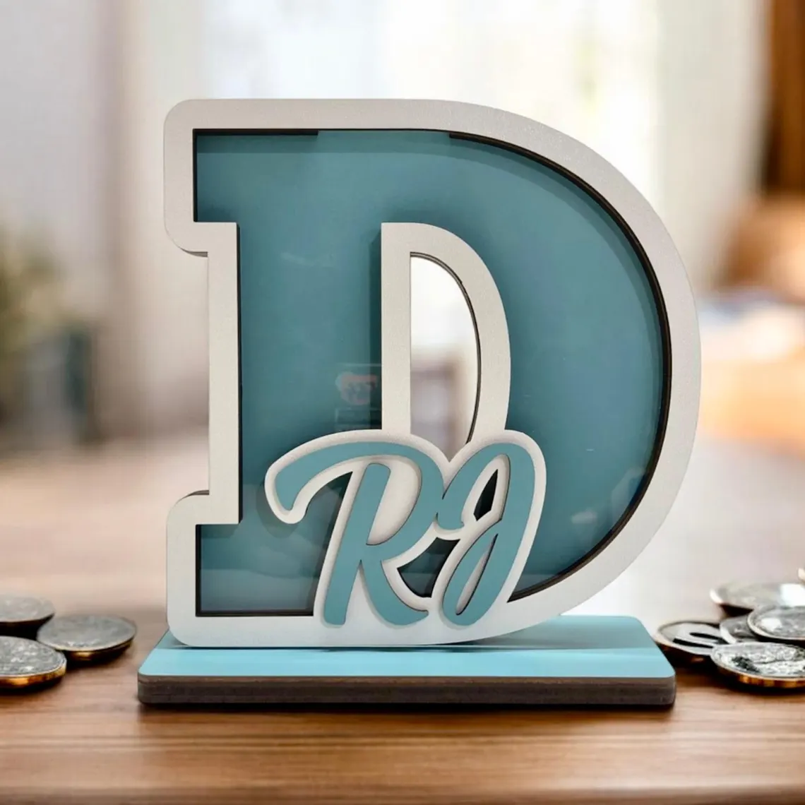 Personalized wooden box for children's coins, box with colors to choose from