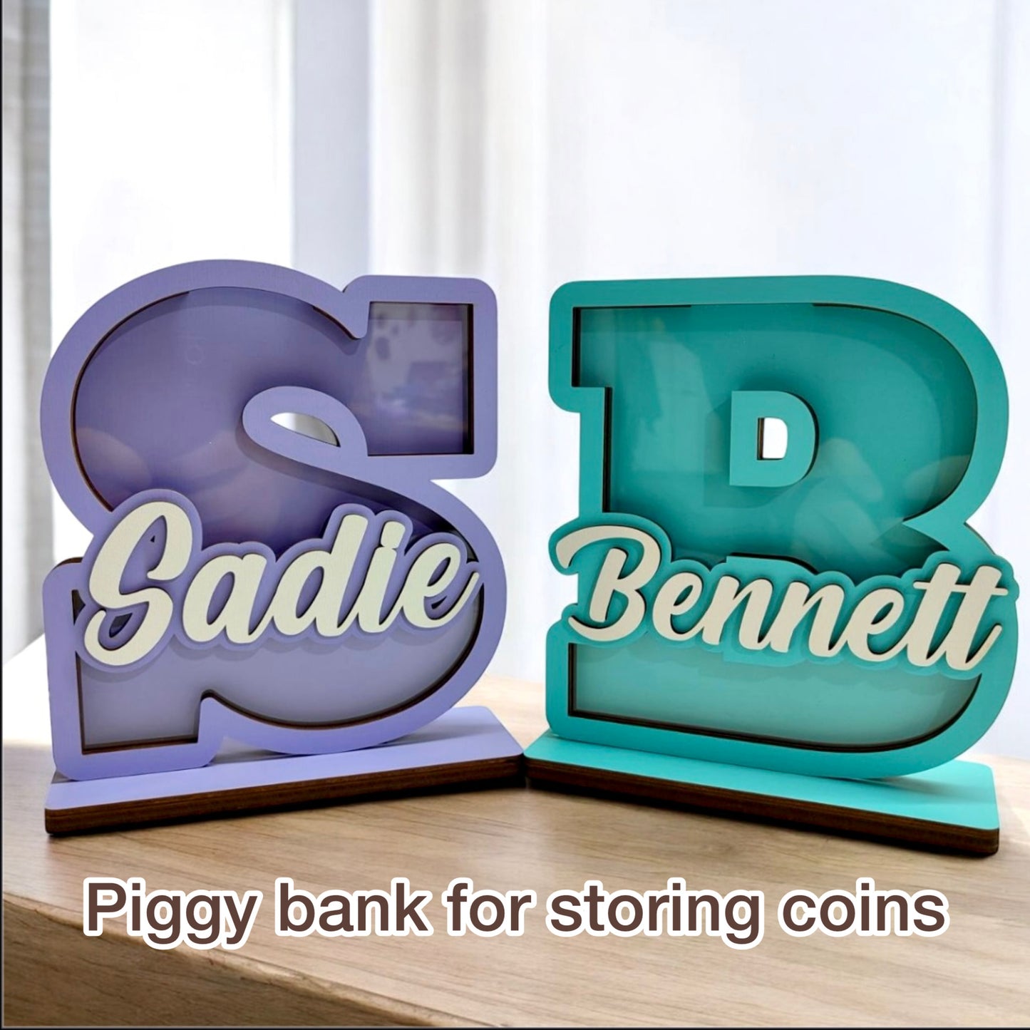 Personalized wooden box for children's coins, box with colors to choose from