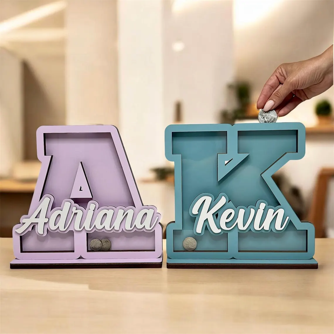 Personalized wooden box for children's coins, box with colors to choose from