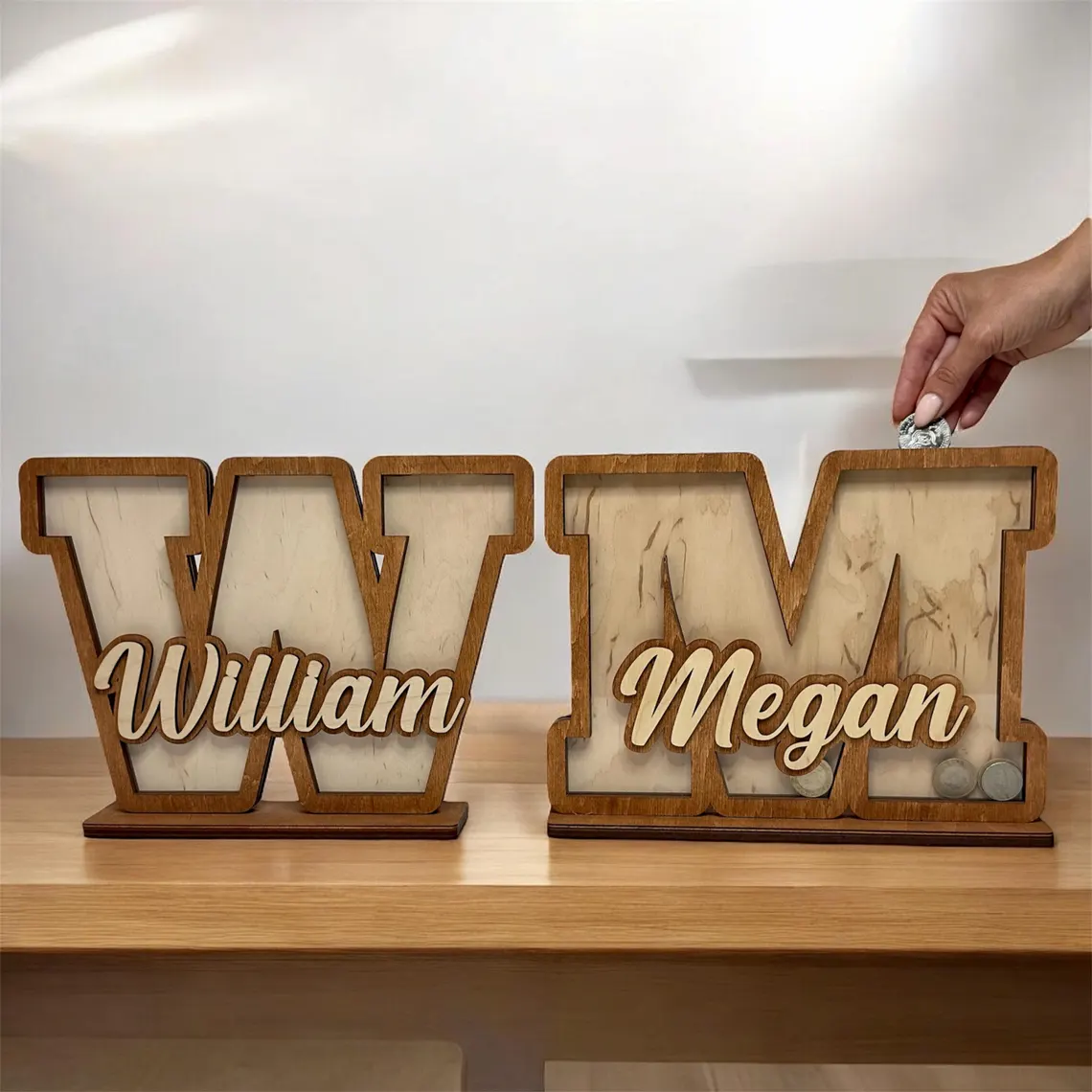 Personalized wooden box for children's coins, box with colors to choose from