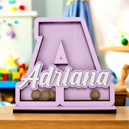 Personalized wooden box for children's coins, box with colors to choose from