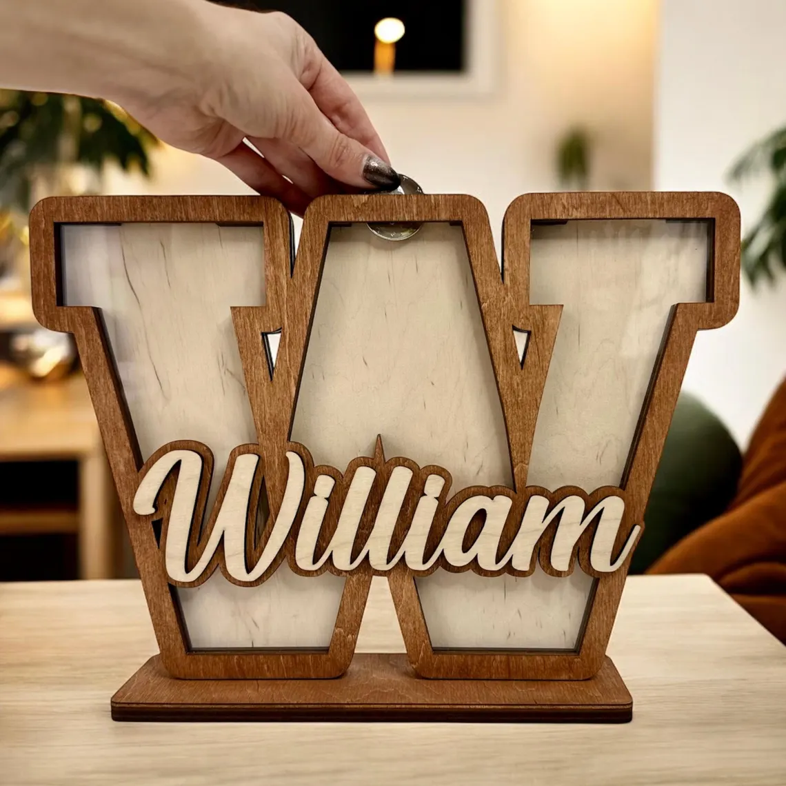 Personalized wooden box for children's coins, box with colors to choose from