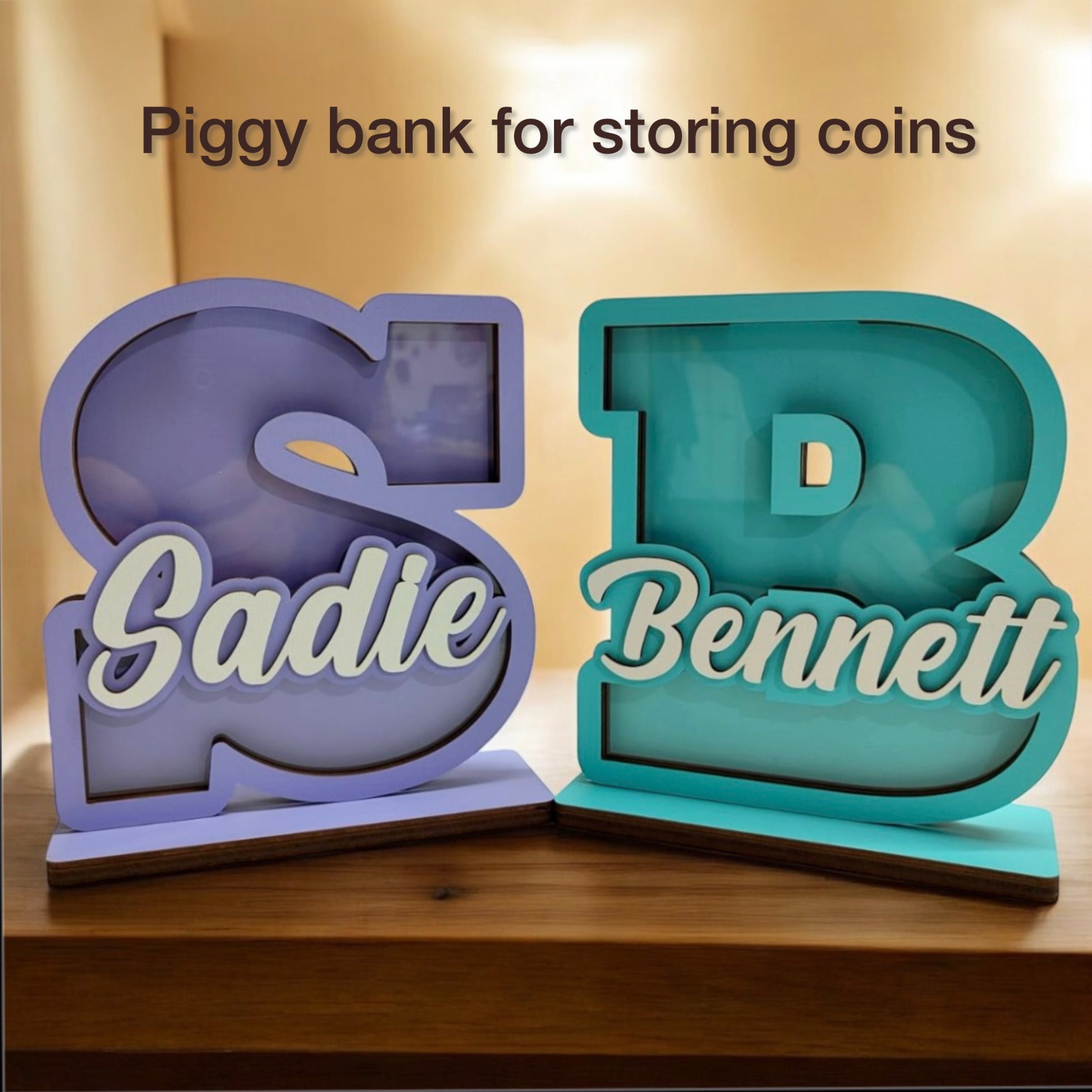 Personalized wooden box for children's coins, box with colors to choose from