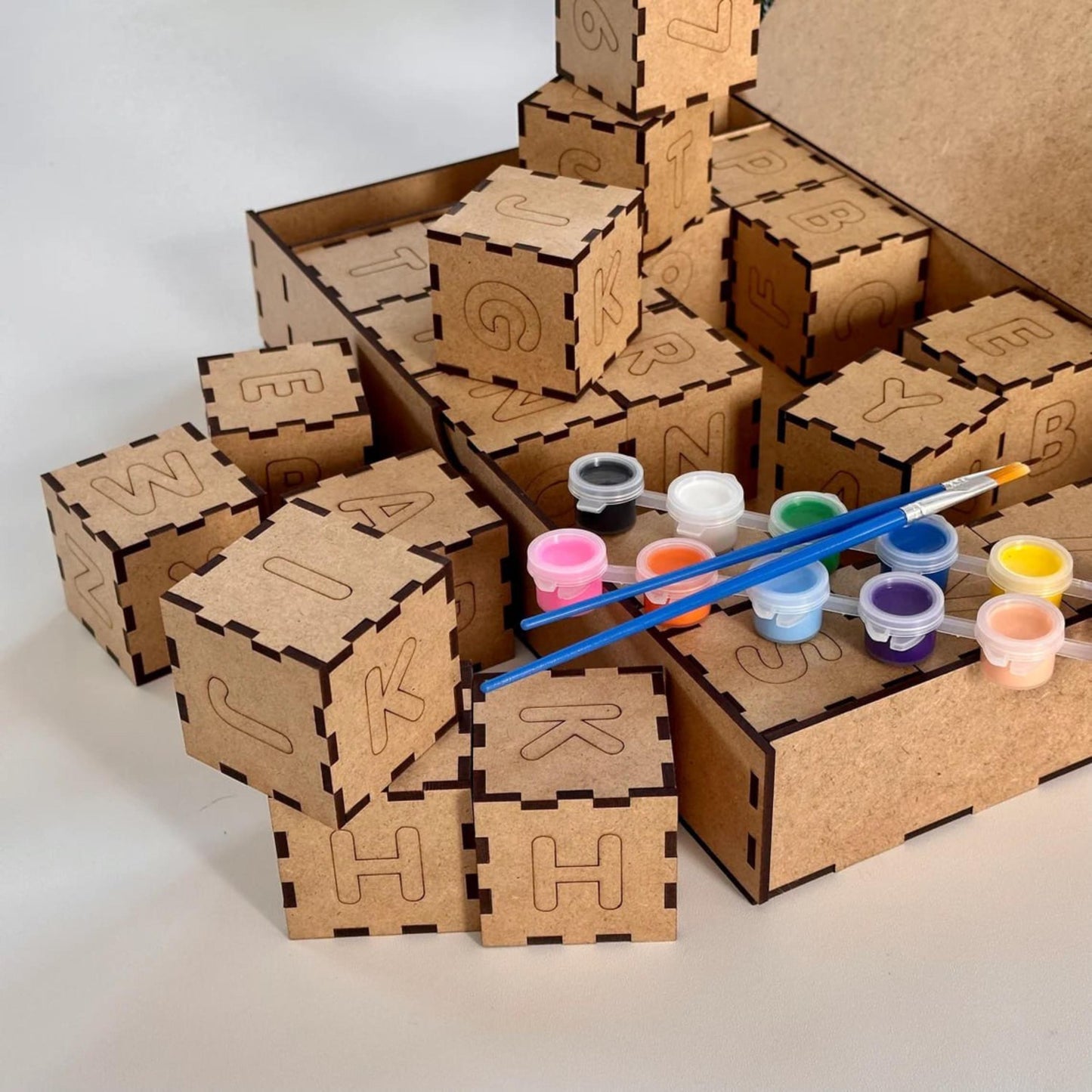 Kids Wooden Blocks Set – Paintable Building Cubes for Creative Play