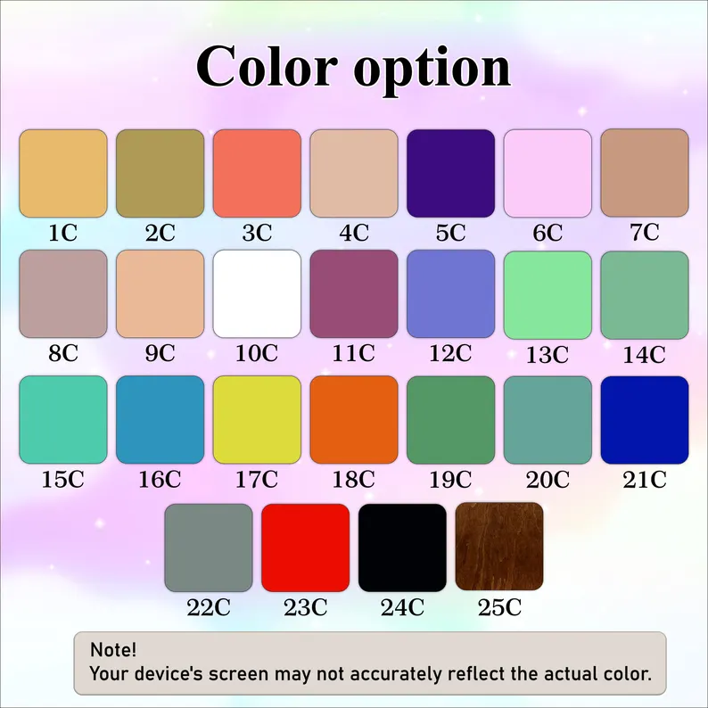 Color swatch chart with various color options on a gradient background
