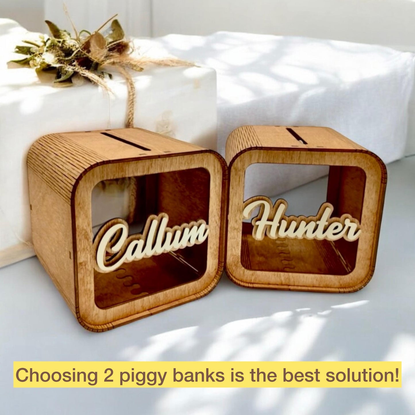 Baby Piggy Bank Personalized, Wooden Money Box Gift