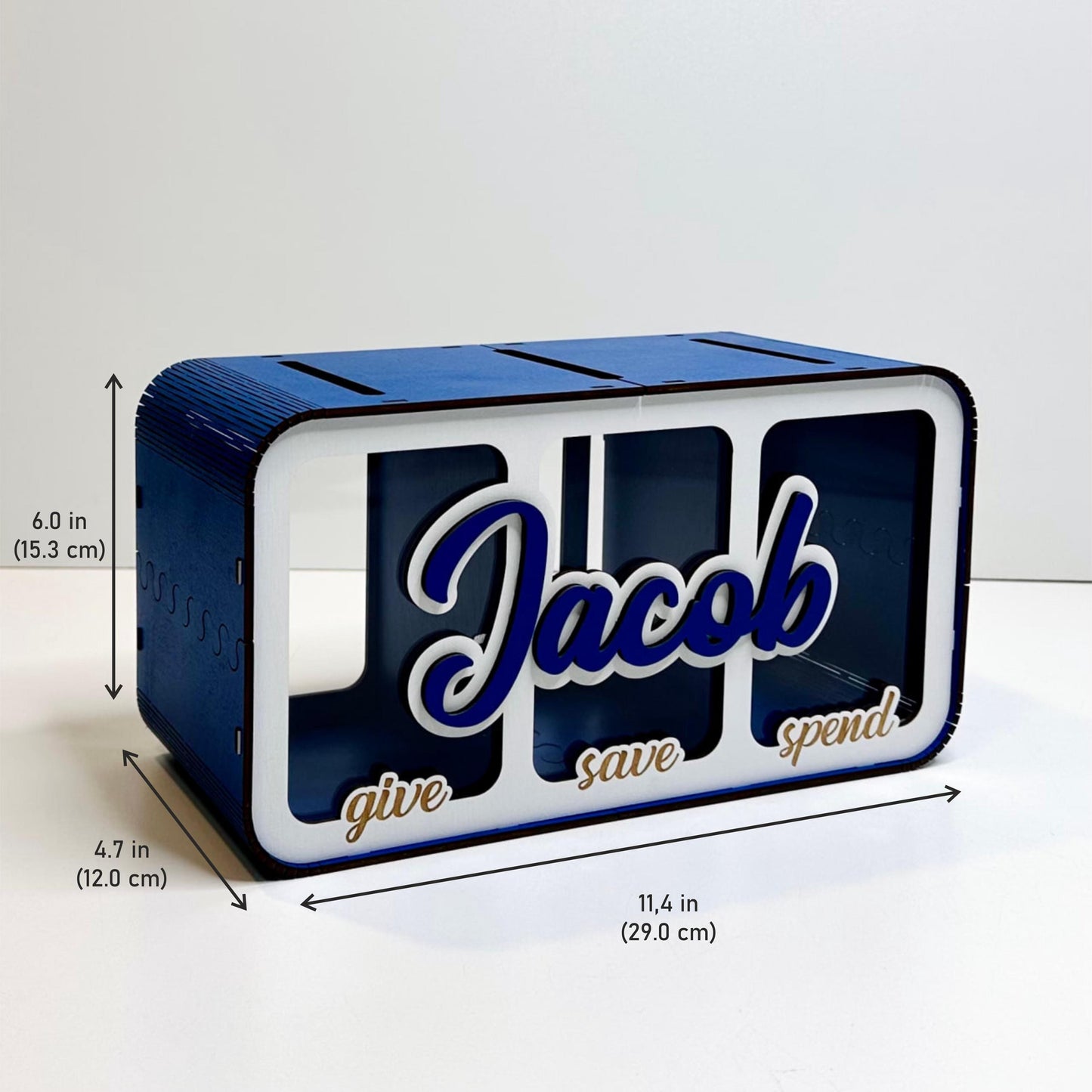 Save Spend Share Wooden Money Box for Kids