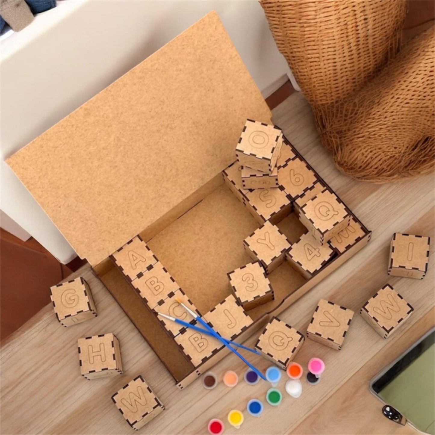 Kids Wooden Blocks Set – Paintable Building Cubes for Creative Play