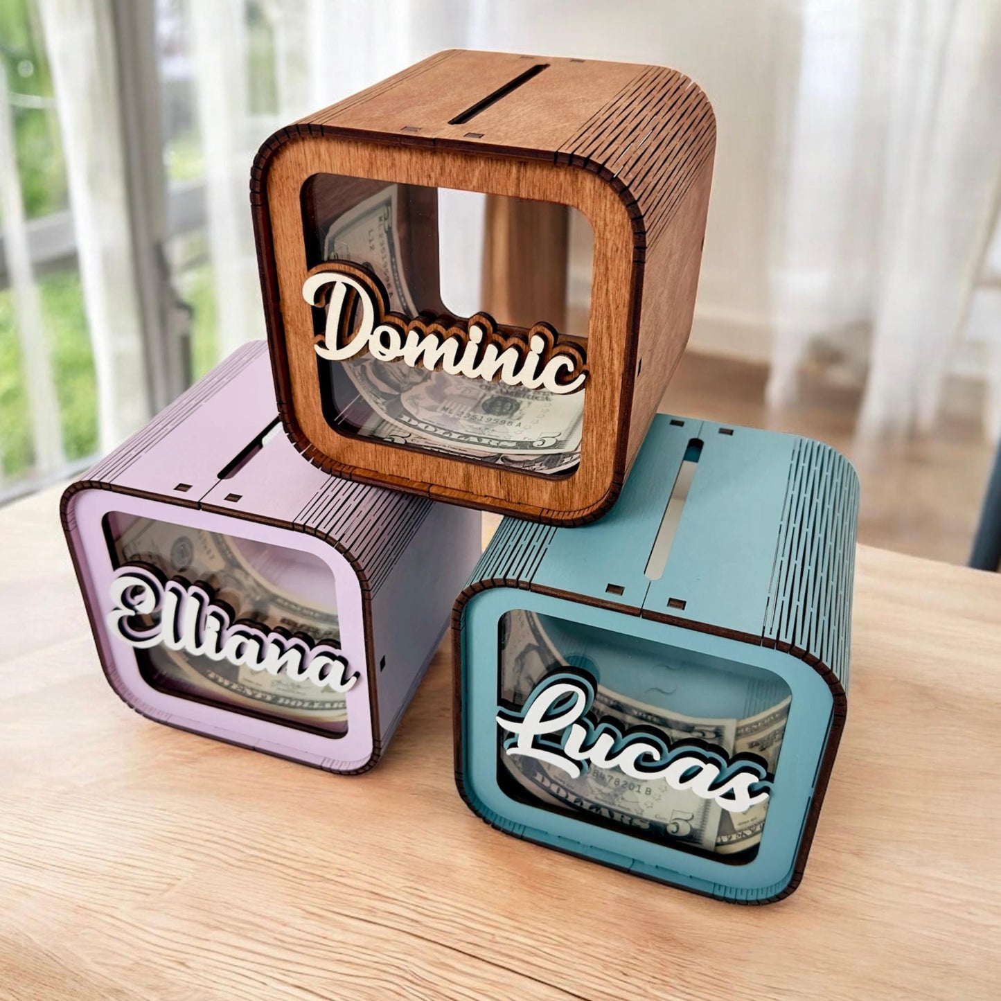 Baby Piggy Bank Personalized, Wooden Money Box Gift