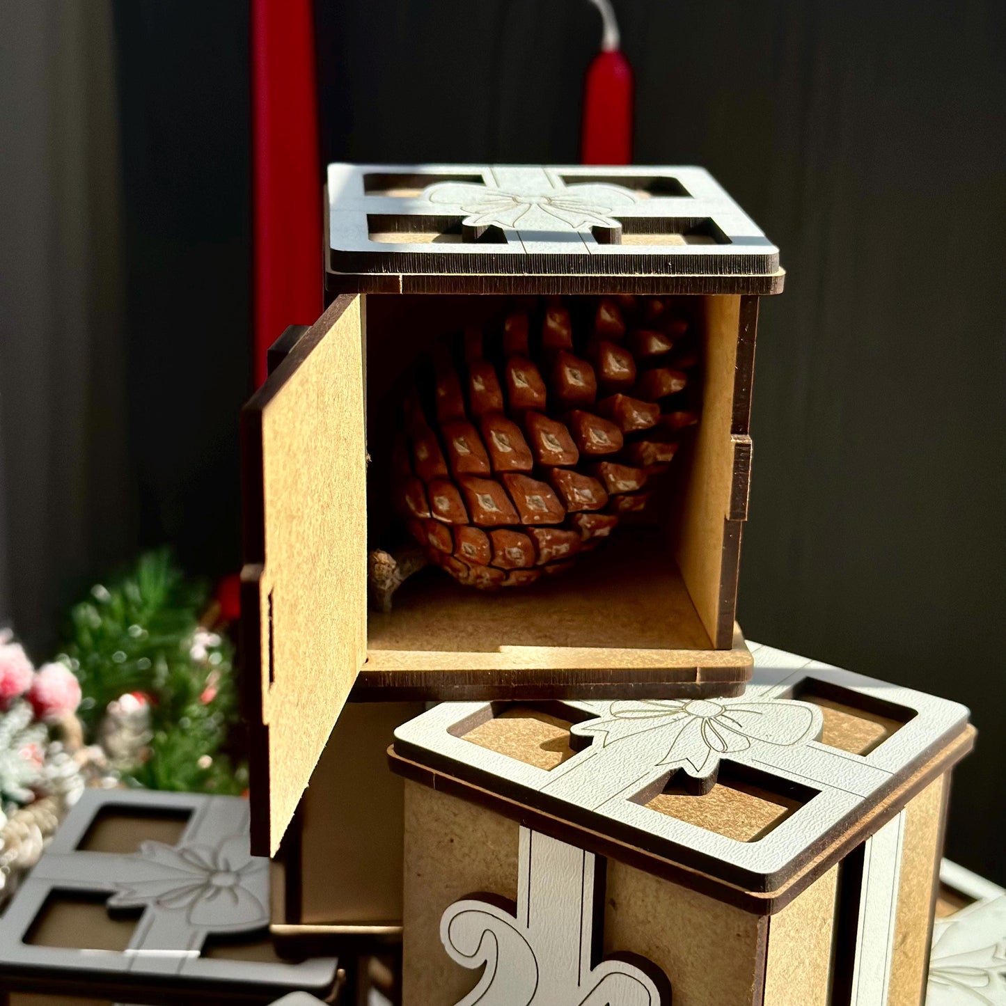 Wood Advent Calendar, Christmas Wood Gift Decor, Christmas Advent Calendar, Christmas Holiday Village House Ornament, Wooden Ornaments,