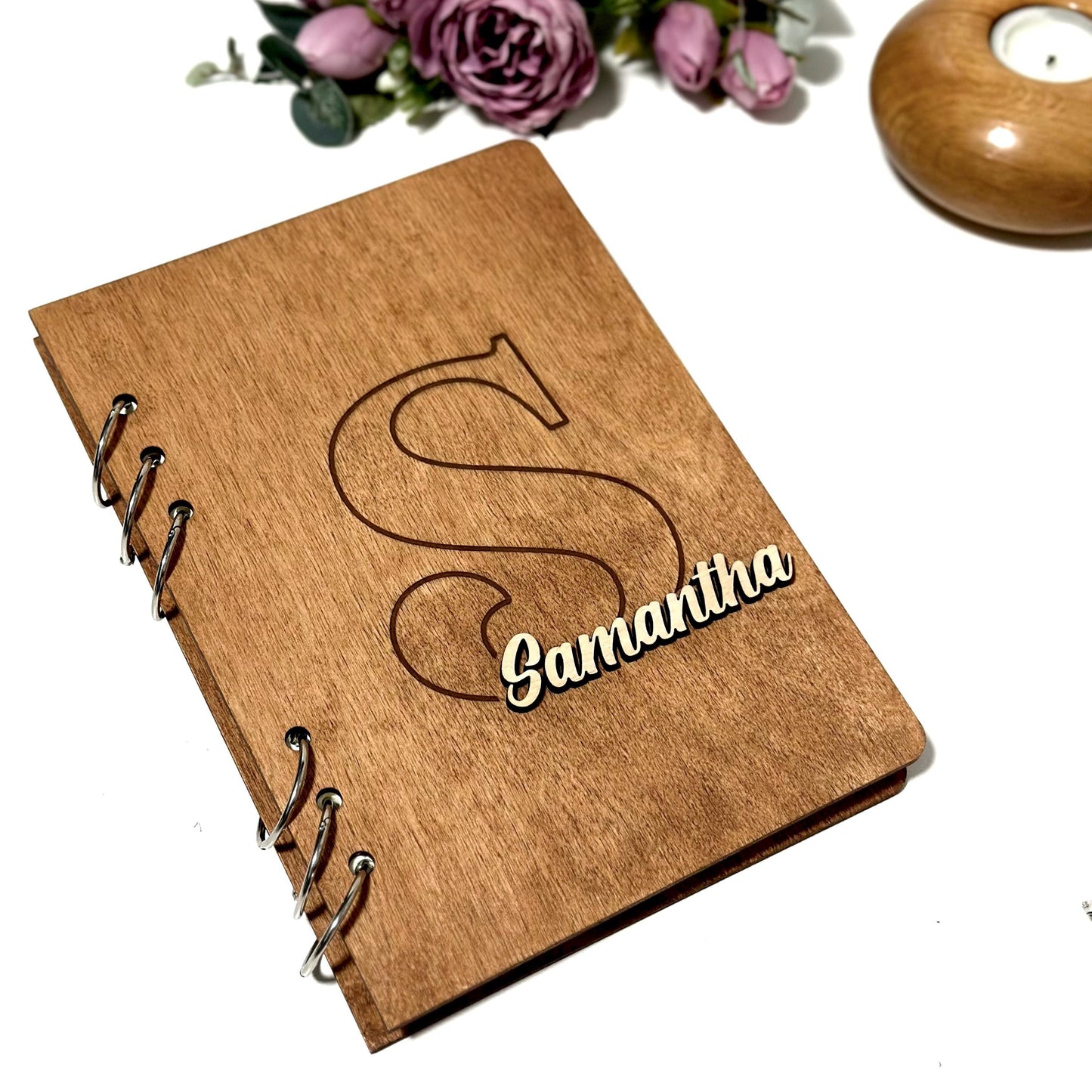 Custom Engraved Wooden Diary – Personalized Rustic Wood Notebook Journal Gift
