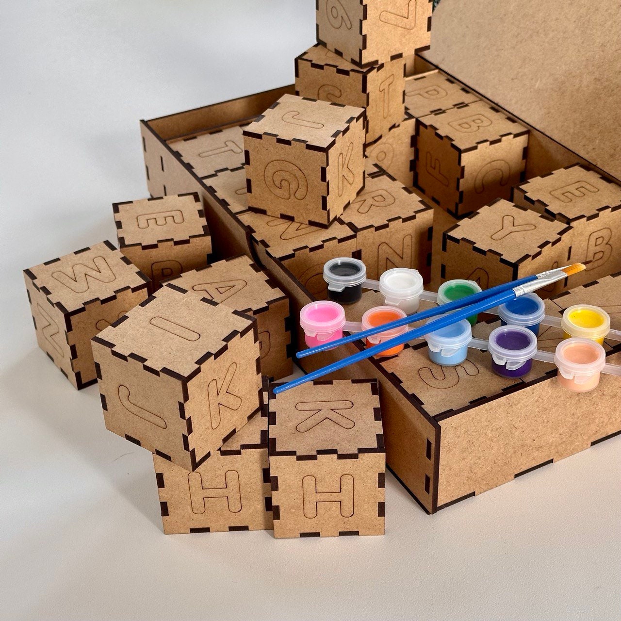 Wooden Building Blocks for Kids – Coloring Letter Blocks Creative Toy Set