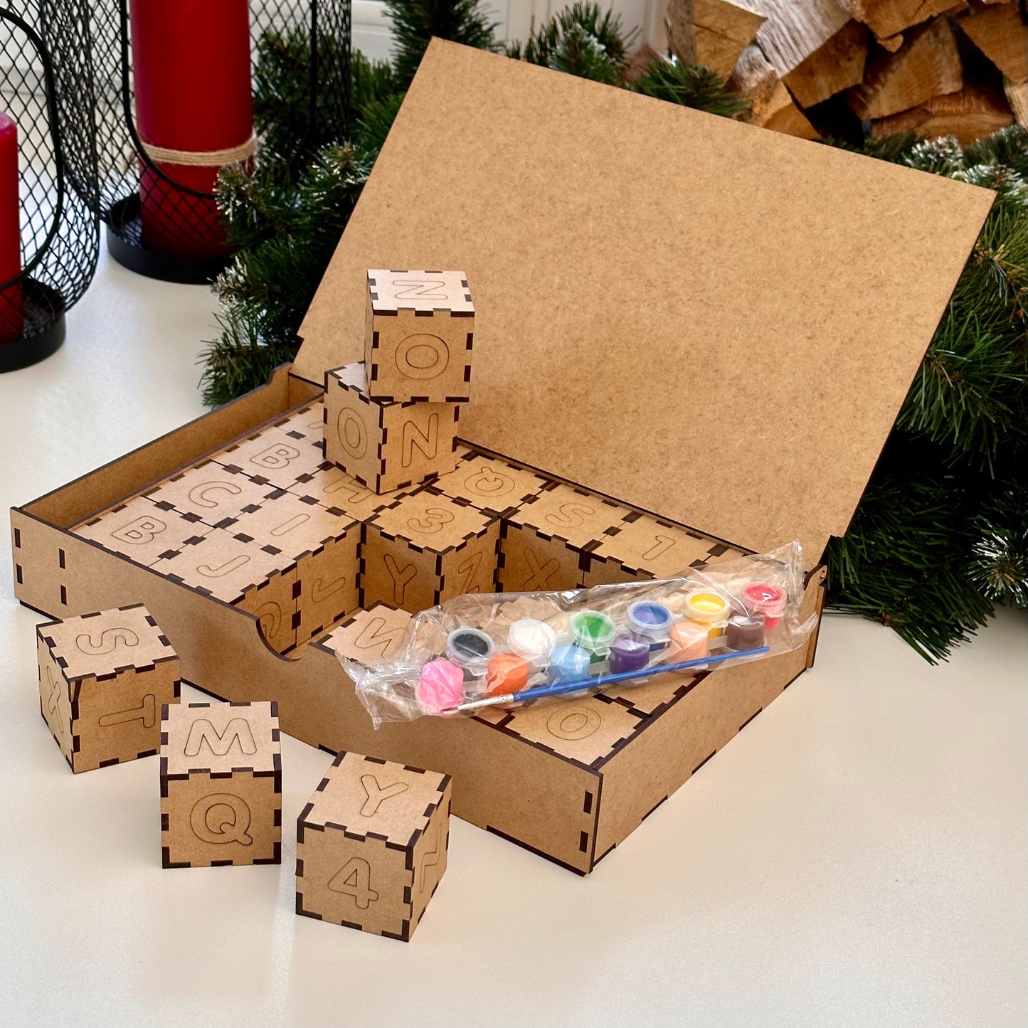 Wooden Building Blocks for Kids – Coloring Letter Blocks Creative Toy Set