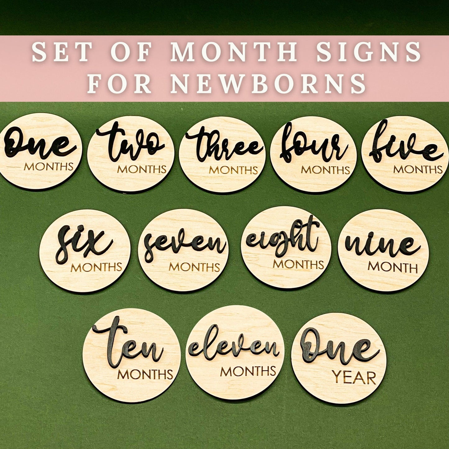 Baby Monthly Sign Set, Baby Announcement, New Mom Gift, Baby Shower Gift, Milestone Discs, Wood Monthly Photo Markers