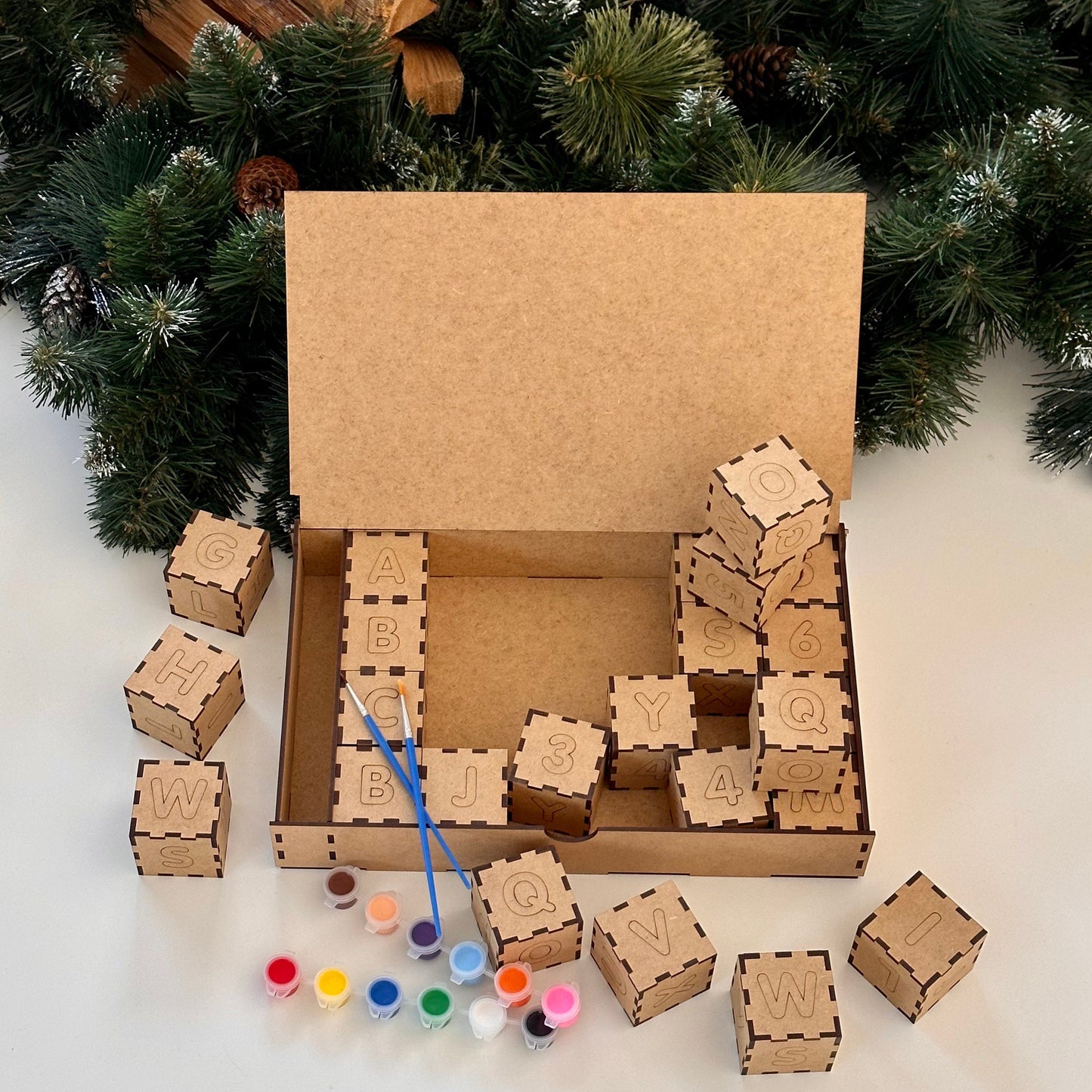 Wooden Building Blocks for Kids – Coloring Letter Blocks Creative Toy Set