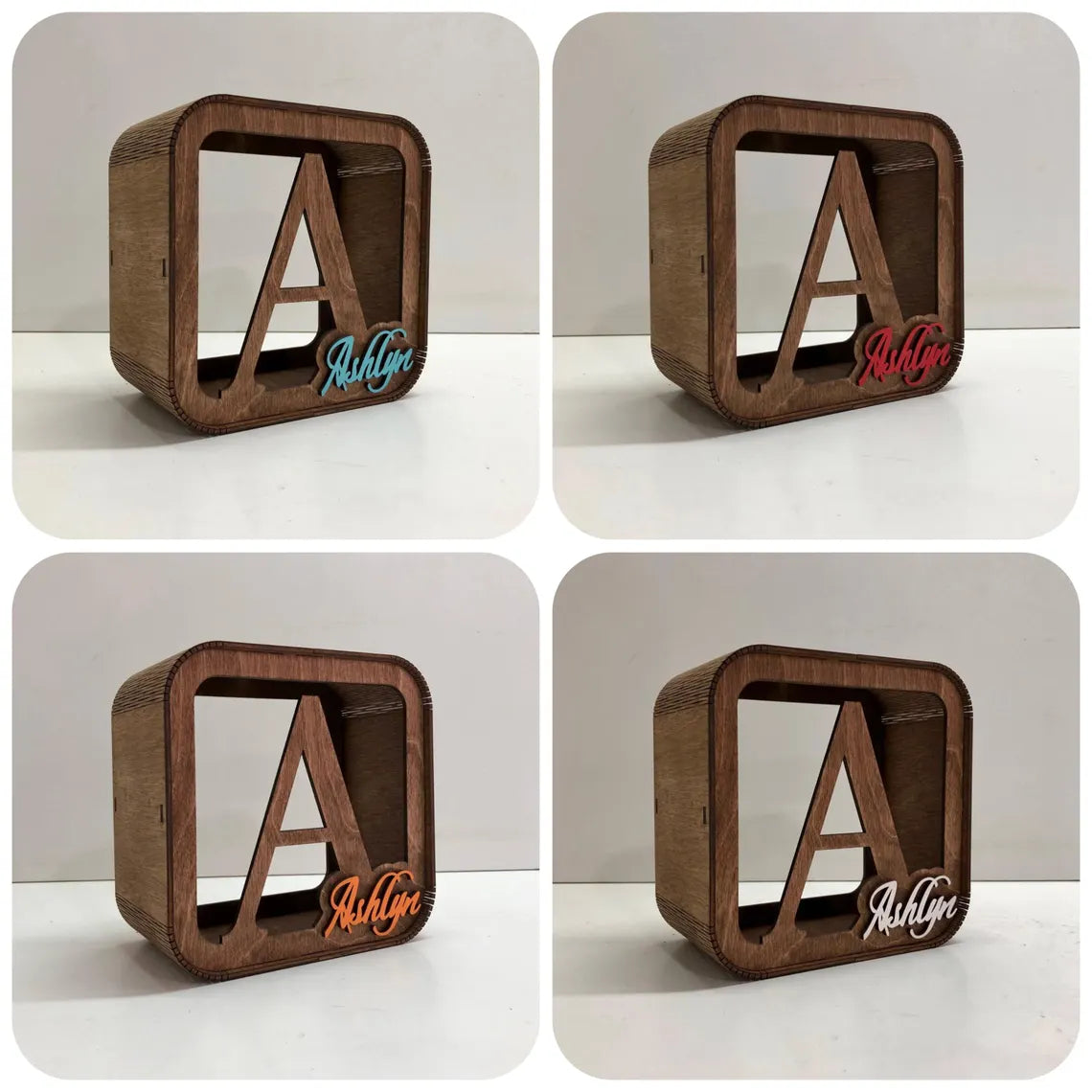 personalized wooden money box for children, stylish with the child's name in color