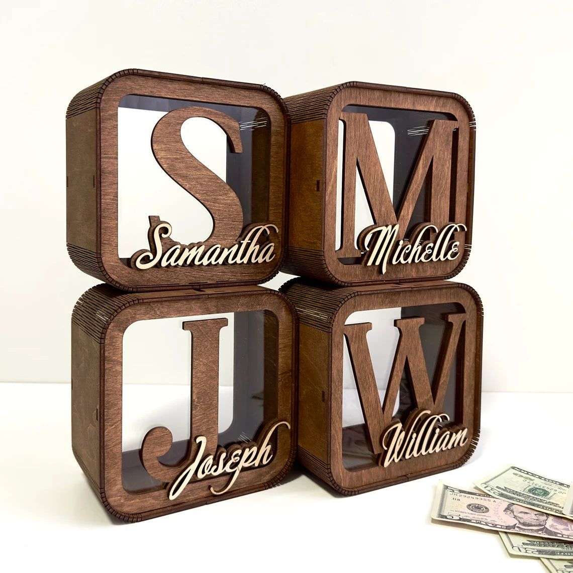 personalized wooden money box for children 