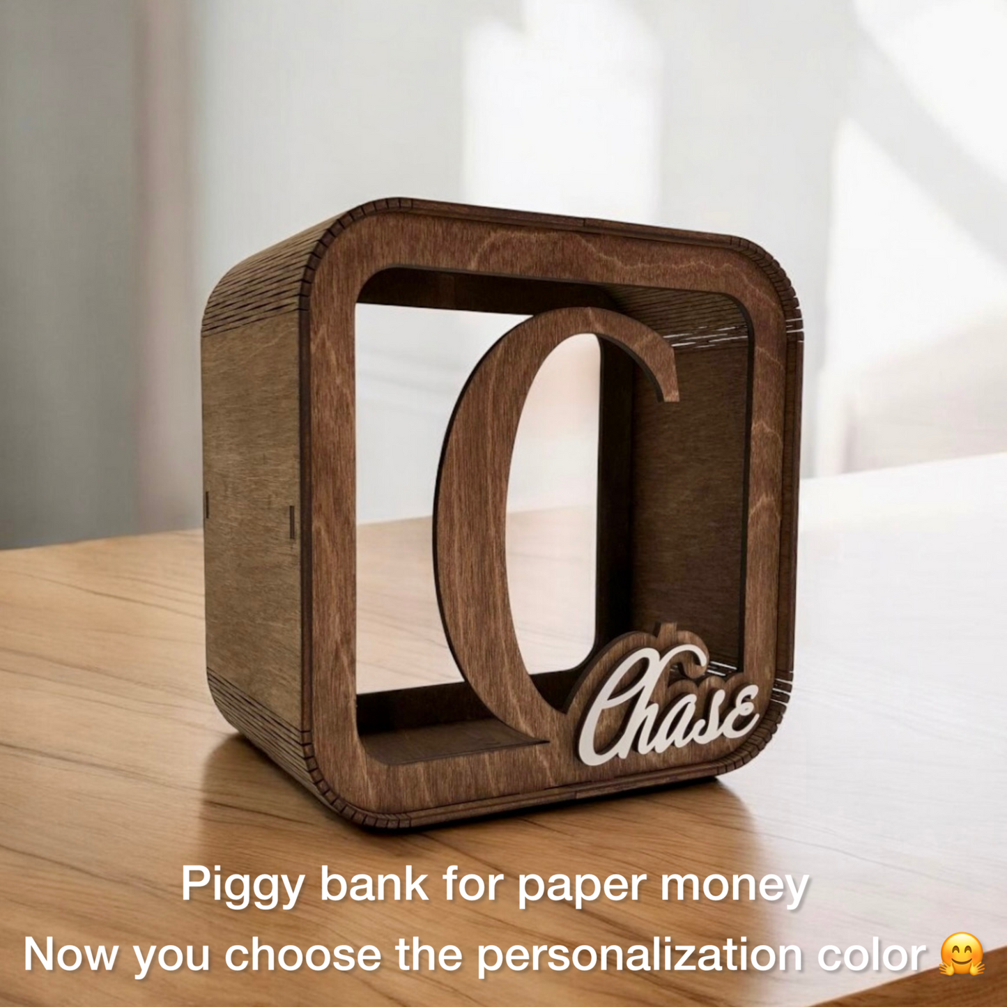 personalized wooden money box for children 
